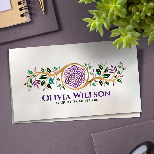 Flower Of Life - Amethyst Malachite And Gold Business Invitations