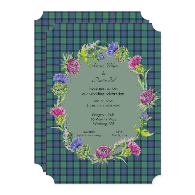 Flower Of Scotland Tartan With Gold Frame Invitation