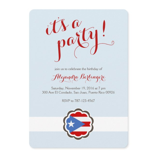 Flower Party, Puerto Rican Flag Invitation