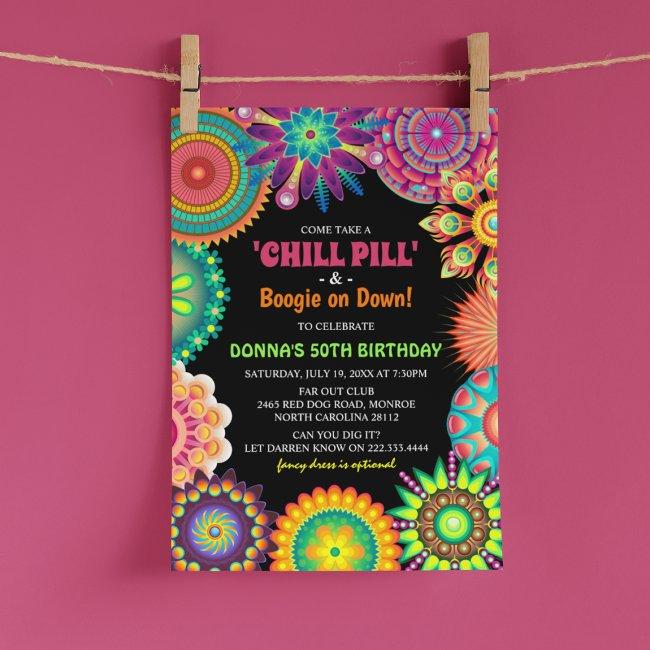 Flower Power 70's Colorful Birthday Party Invitation