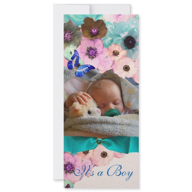 Flowers ,blue Butterfly Baby Shower Photo Template