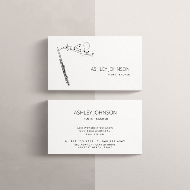 Flute Teacher Soloist Black & White Business Invitations