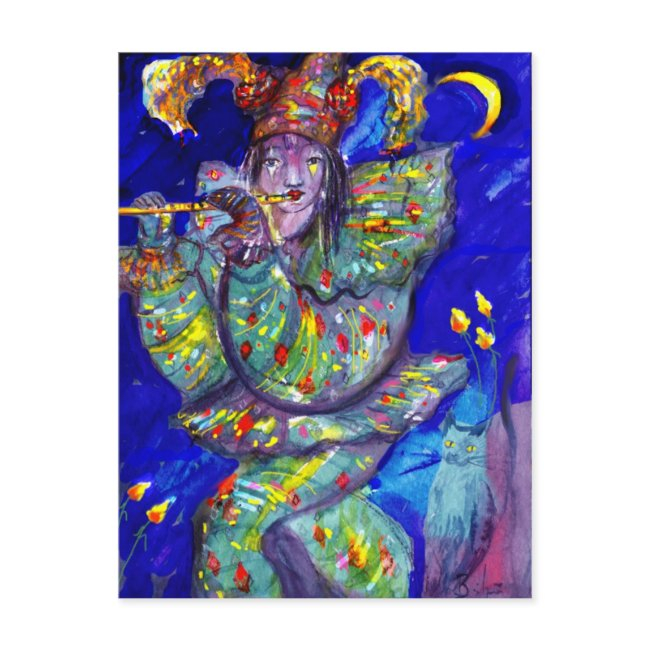 Flutist In Blue / Venetian Carnival Night Postinvitations