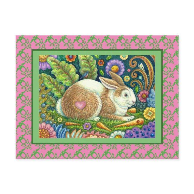 Folk Art Rabbit & Bluebird In Secret Garden Postinvitations