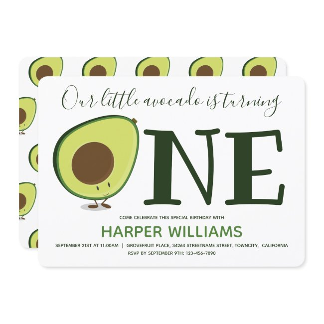 Food One Cute Avocado 1st Birthday Invitation