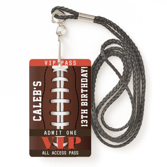 Football Birthday Party Vip Pass Badge