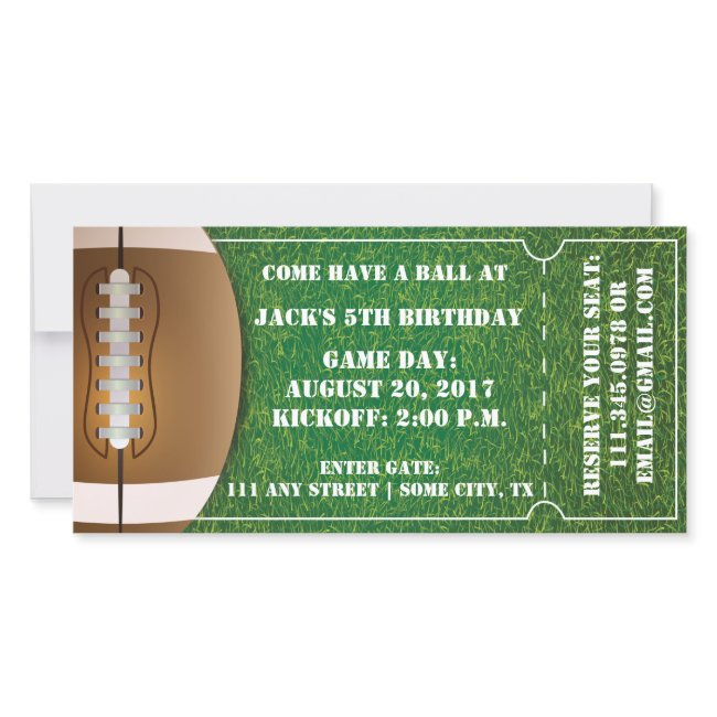 Football Themed Ticket Invitation For Birthday