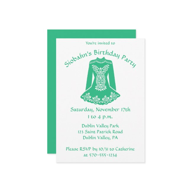 For Irish Dancers Green Dancing Dress Custom Party Invitation
