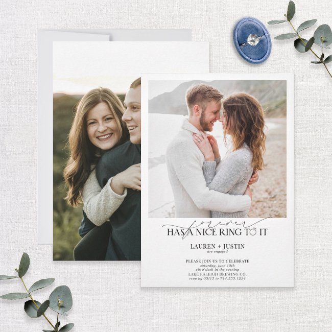 Forever Has A Nice Ring Quote 2 Photo Engagement Invitation