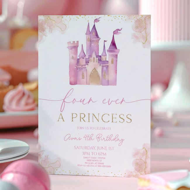 Four Ever A Princess Castle 4th Birthday Party Invitation