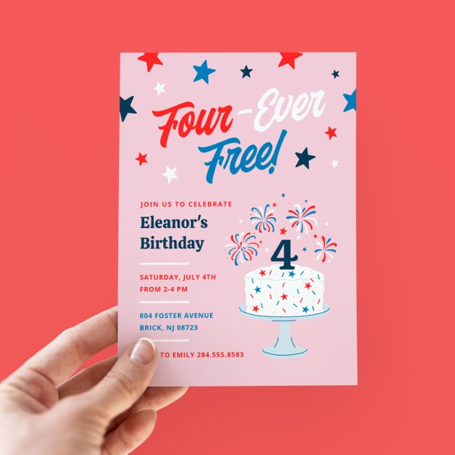 Four-ever Free 4th Birthday Party Invitation