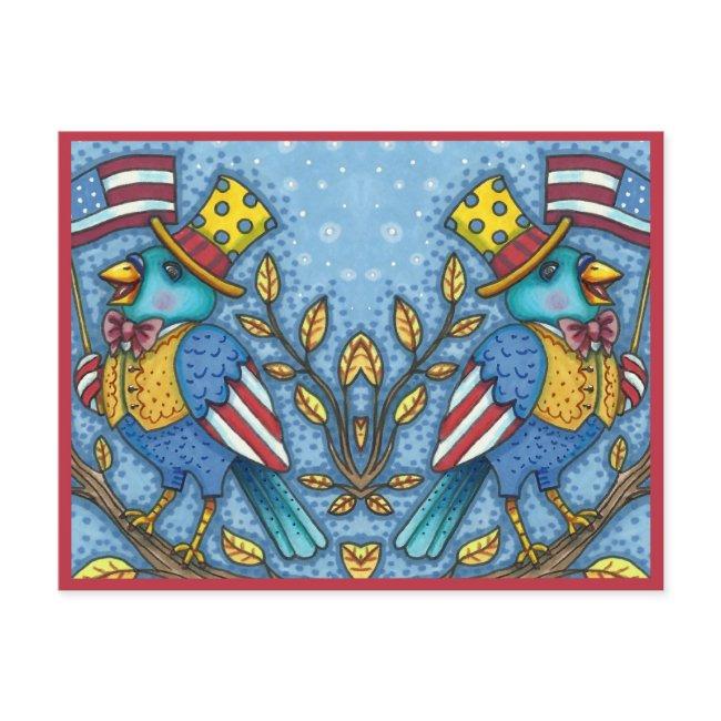 Fourth Of July Bluebird Tweet, American Flag Cute Holiday Postinvitations