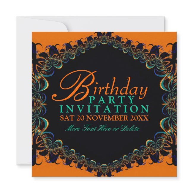 Fractal Batik Lace Birthday Party Invitations