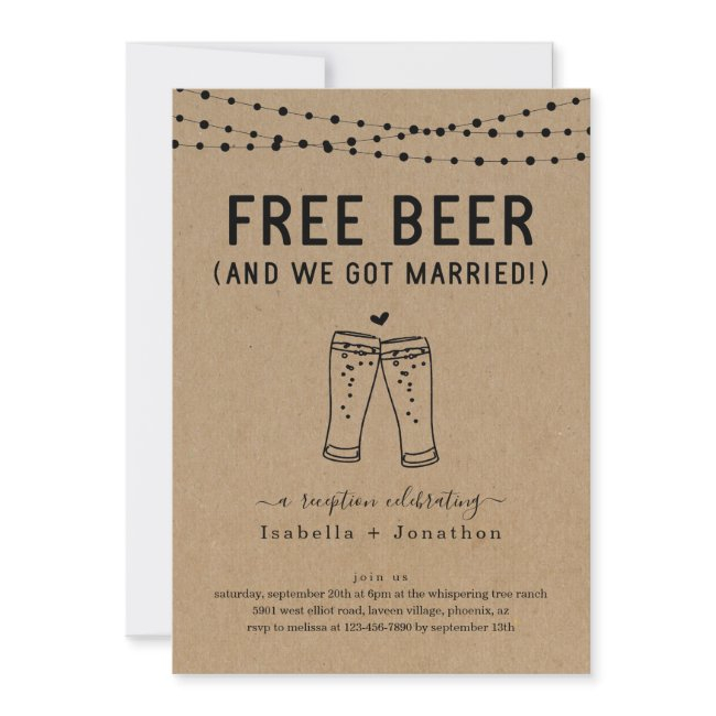 Free Beer Funny Reception Only Invitation