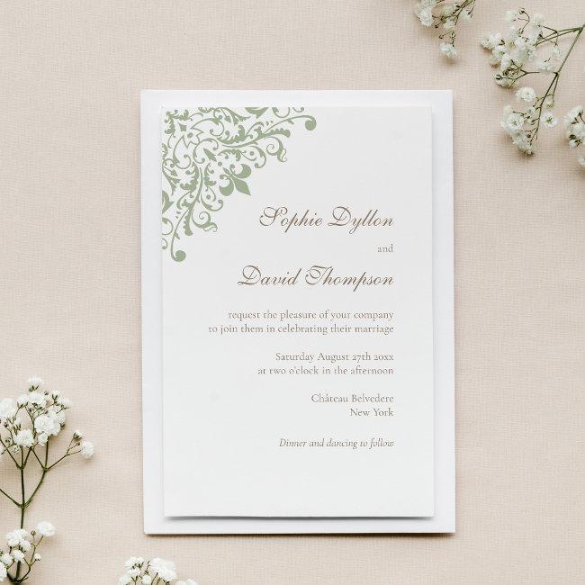 French Regency Green Fleur De Lis Pattern Invitation
