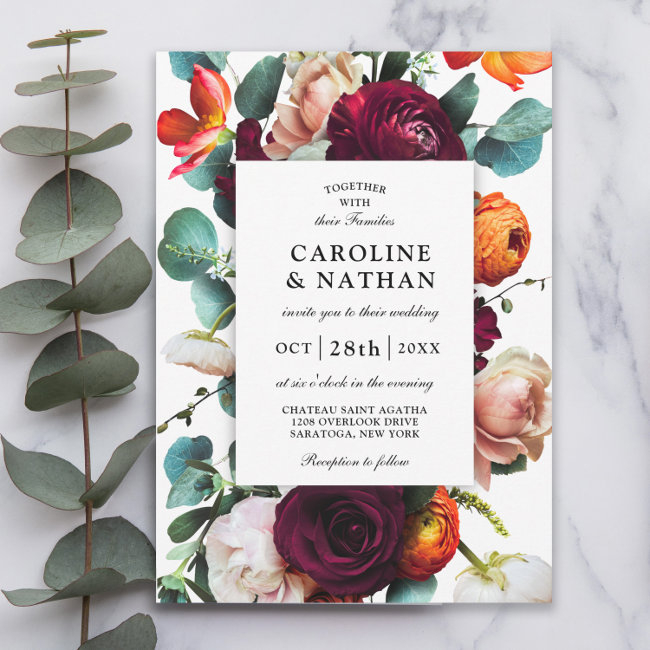 Fresh Fall Romantic Floral Wedding Invitation