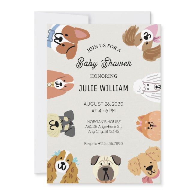 Fun All Kinds Of Dogs Head Baby Shower Invitation