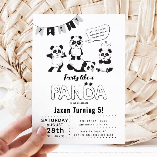 Fun Modern 'party Like A Panda' Kids Birthday Invitation