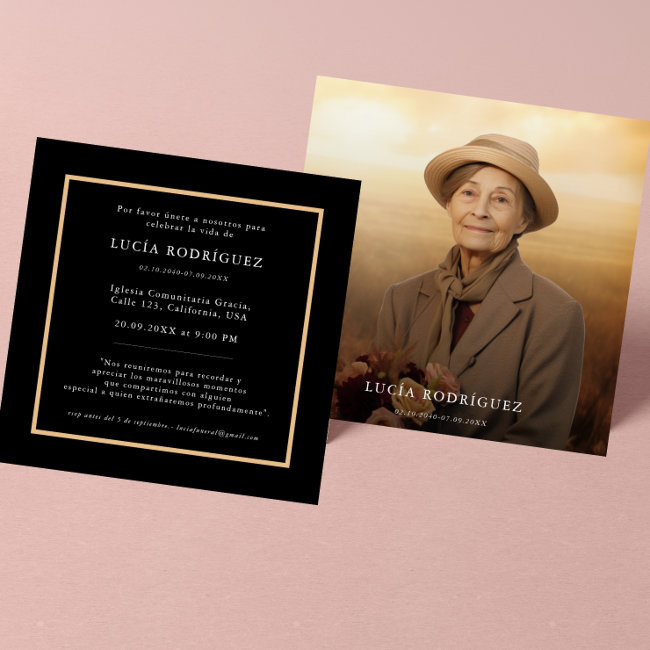 Funeral In Spanish | Espanol Memorial Photo Black Invitation