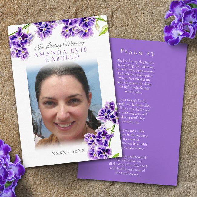 Funeral Purple Sky Flower Poem Photo Keepsake Enclosure Invitations