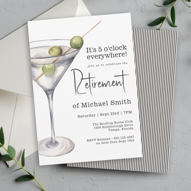 Funny 5 O'clock Everywhere Retirement Party Invitation