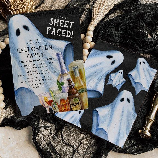Funny Adult Ghost Sheet-faced Halloween Party Invitation