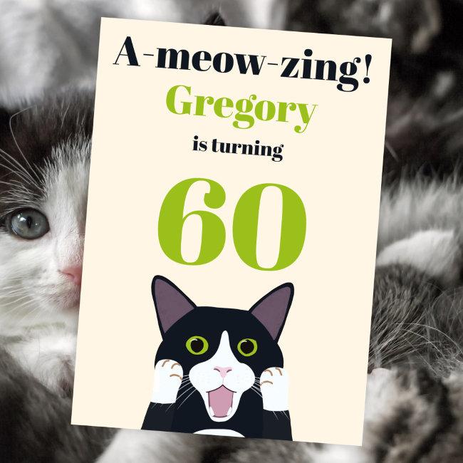 Funny Cat Pun 60th Birthday Party Invitation