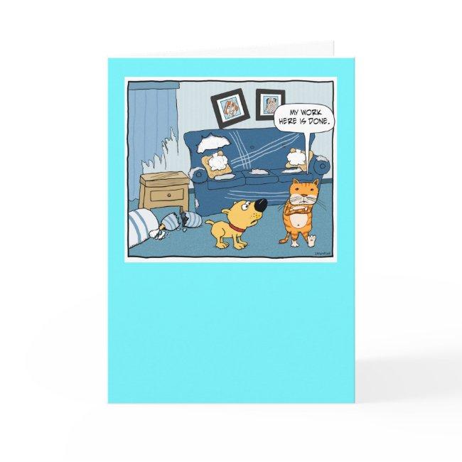 Funny Dog Watches Cat Destroy Room Birthday Invitations
