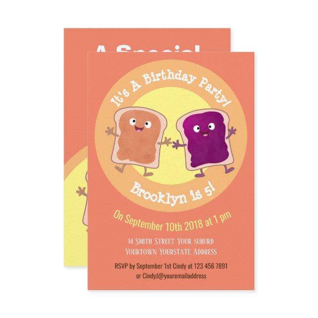 Funny Peanut Butter And Jelly Cartoon Illustration Invitation