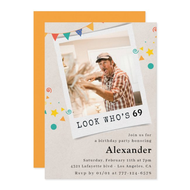 Funny Photo 69th Birthday Invitations Men