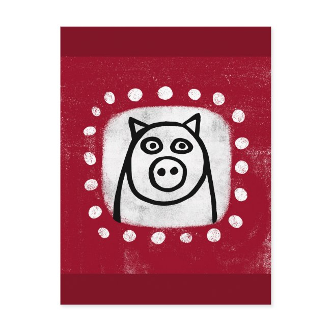 Funny Pig On Red Postinvitations