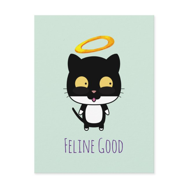 Funny Pun Black Cat With A Golden Halo Cartoon Postinvitations