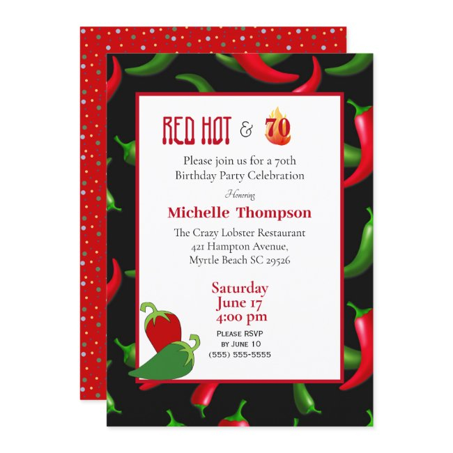 Funny Red And Green Peppers 70th Birthday Invitation