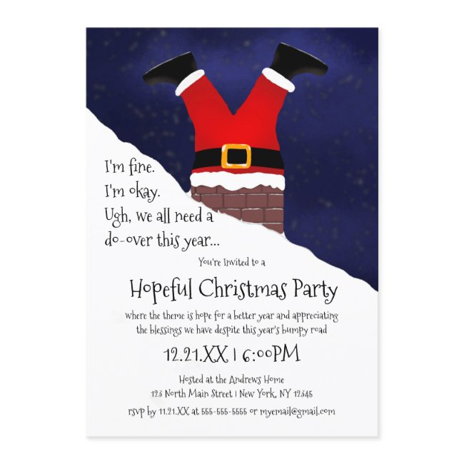 Funny Santa Claus Stuck Chimney Hopeful Christmas Invitation