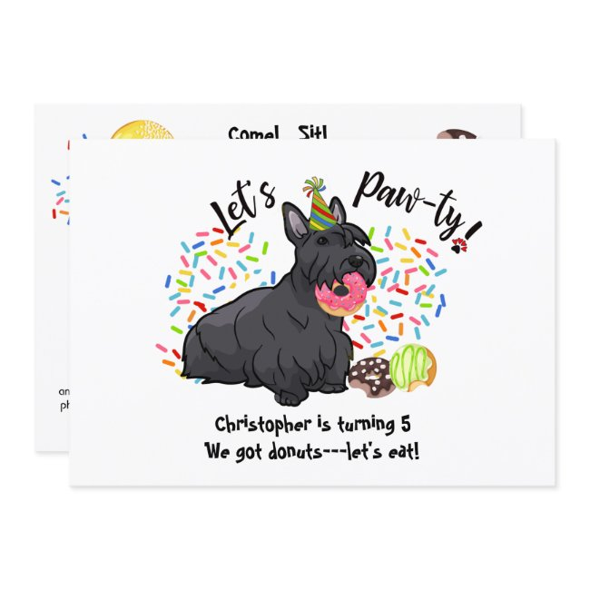 Funny Scottish Terrier Dog Donuts Birthday Party Invitation