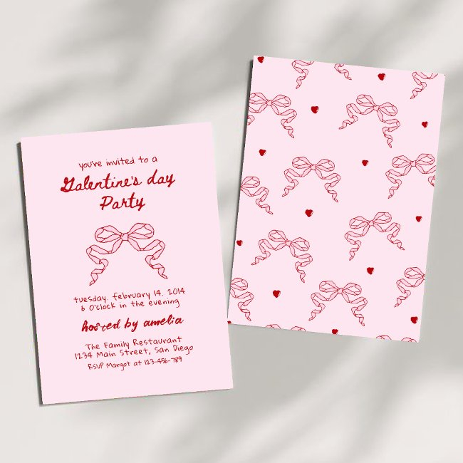Galentine's Day Party Coquette Bow Invitation
