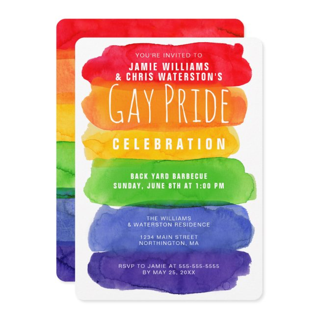 Gay Pride Watercolor Rainbow Invitation