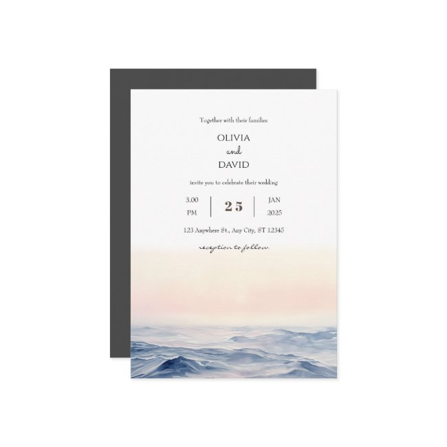 Gentle Pink Ocean Waves At Dawn Beach Wedding Invitation