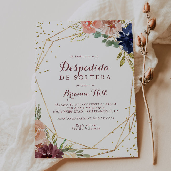 Geometric Gold Glitter Spanish Bridal Shower Invitation