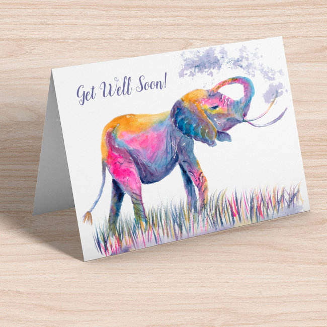 Get Well Soon! Watercolor Elephant Invitations