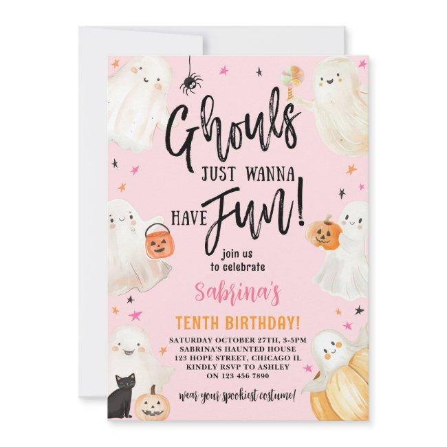 Ghouls Just Wanna Pink Halloween Birthday Party Invitation
