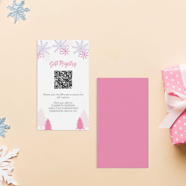 Gift Registry Snowflake Baby Shower Winter Qr Code Enclosure Invitations