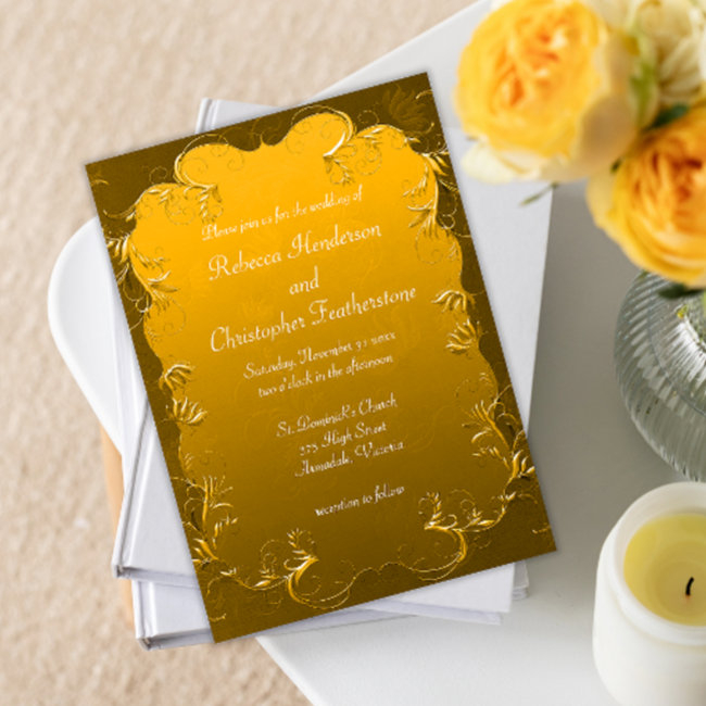 Gilded Filigree Vintage Gold Wedding Invitation
