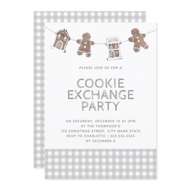 Gingerbread Gray Gingham Cookie Exchange Swap Invitation