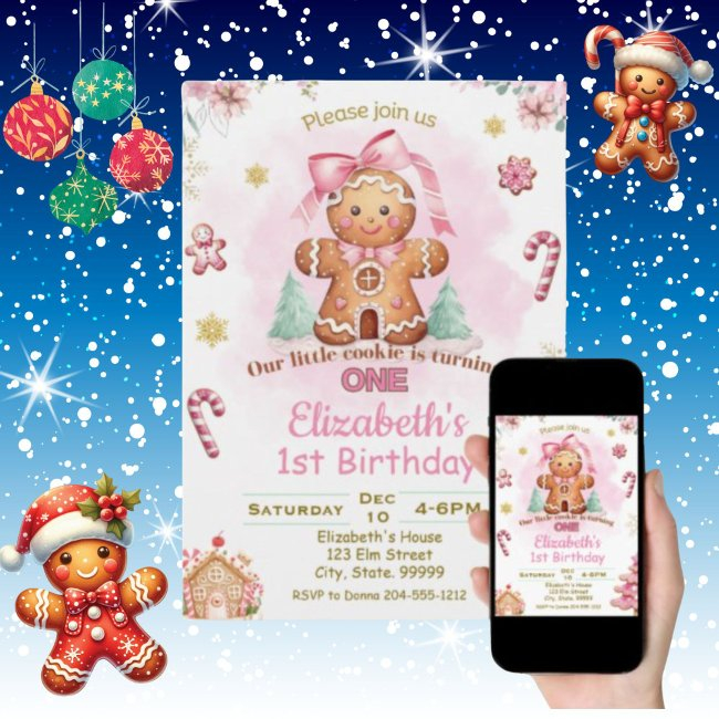 Gingerbread Our Little Cookie Is Turning One Invitation