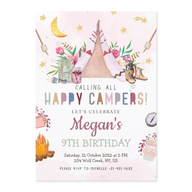 Girl Camp Party Invitation Camp Out Birthday