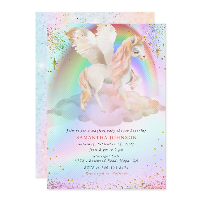Girl Unicorn With Wings Whimsical Baby Shower Invitation