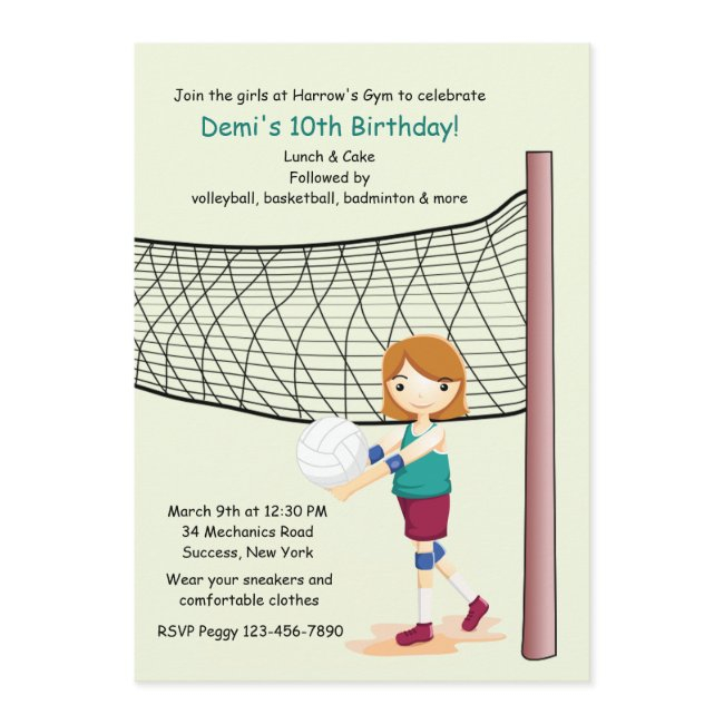 Girl Volleyball Player Birthday Party Invitations