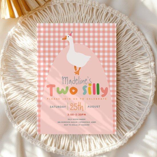 Girls Cute “two Silly” 2nd Birthday Goose Invitation
