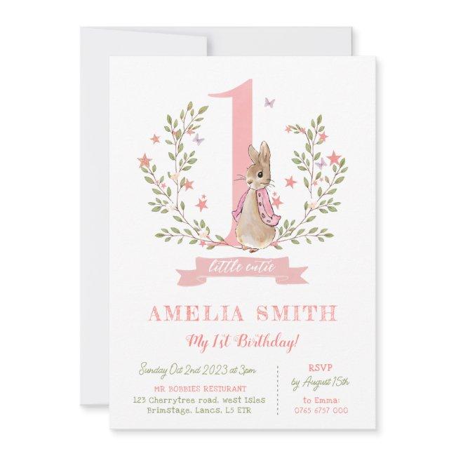 Girls First Birthday Invite, Peter Rabbit Girls Invitation